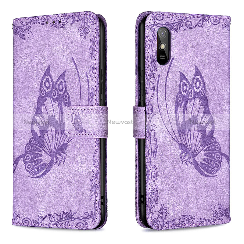 Leather Case Stands Butterfly Flip Cover Holder B02F for Xiaomi Redmi 9i