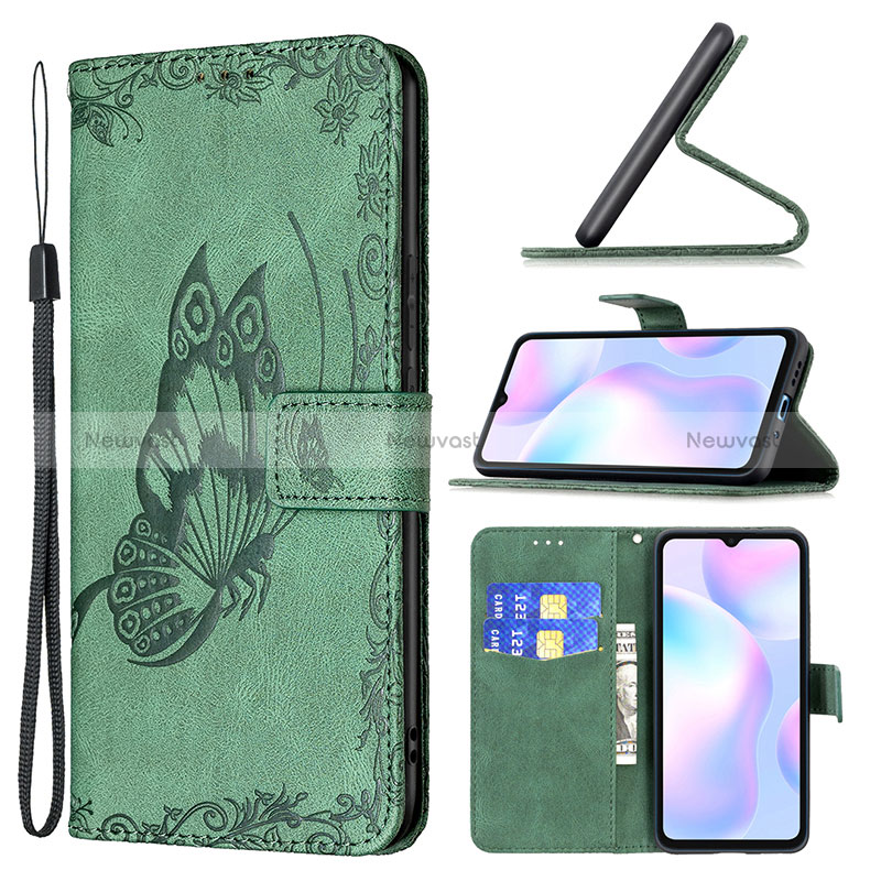 Leather Case Stands Butterfly Flip Cover Holder B02F for Xiaomi Redmi 9i