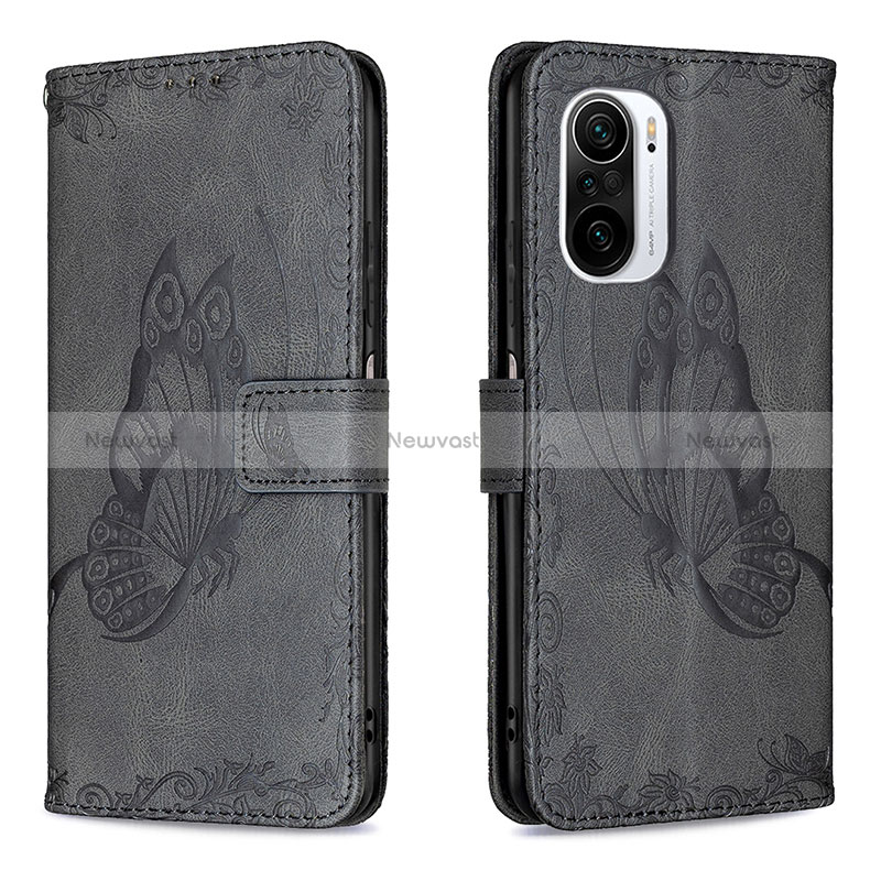 Leather Case Stands Butterfly Flip Cover Holder B02F for Xiaomi Redmi K40 5G