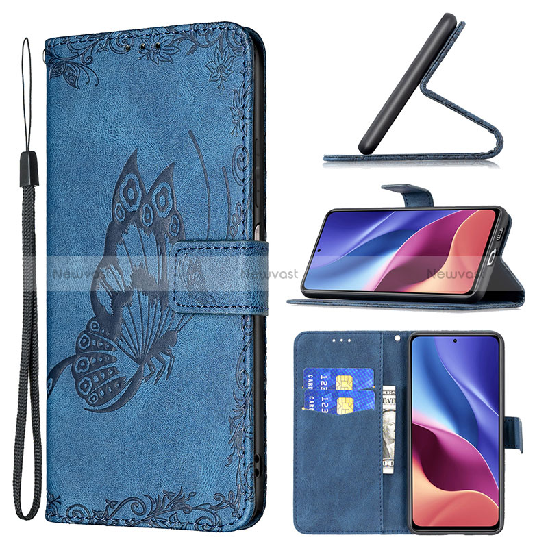 Leather Case Stands Butterfly Flip Cover Holder B02F for Xiaomi Redmi K40 Pro 5G