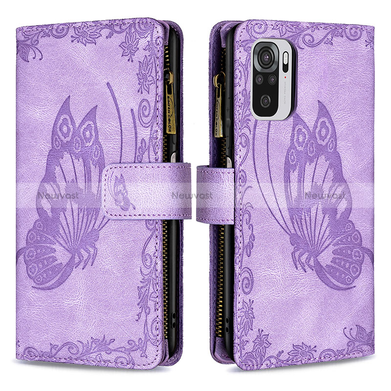 Leather Case Stands Butterfly Flip Cover Holder B02F for Xiaomi Redmi Note 10 4G