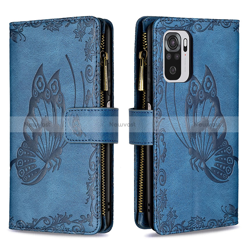 Leather Case Stands Butterfly Flip Cover Holder B02F for Xiaomi Redmi Note 10 4G