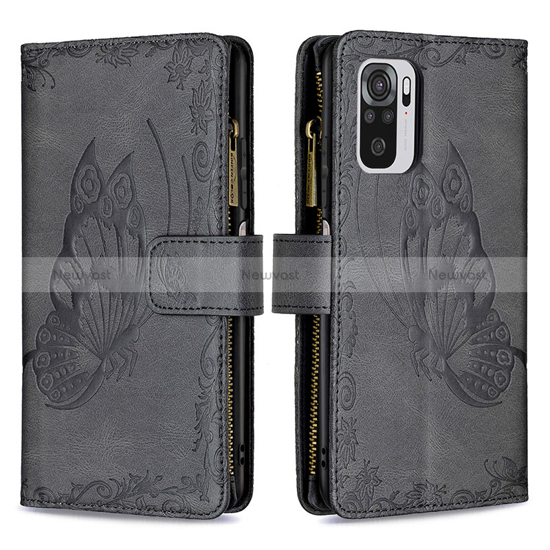 Leather Case Stands Butterfly Flip Cover Holder B02F for Xiaomi Redmi Note 10 4G