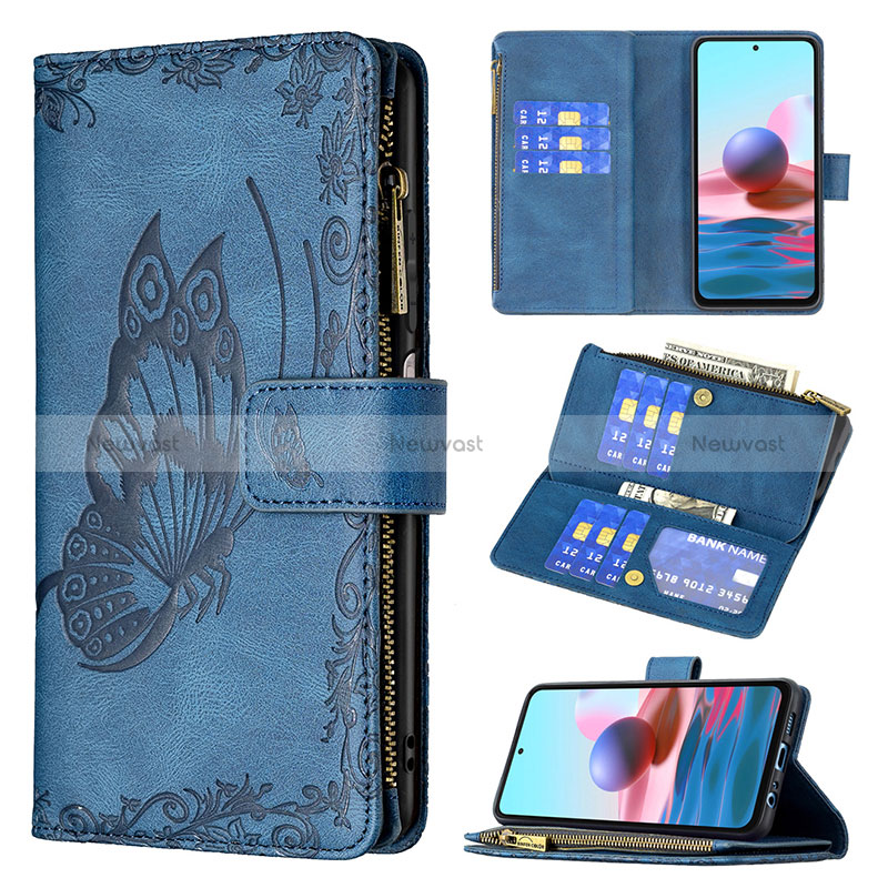 Leather Case Stands Butterfly Flip Cover Holder B02F for Xiaomi Redmi Note 10 4G