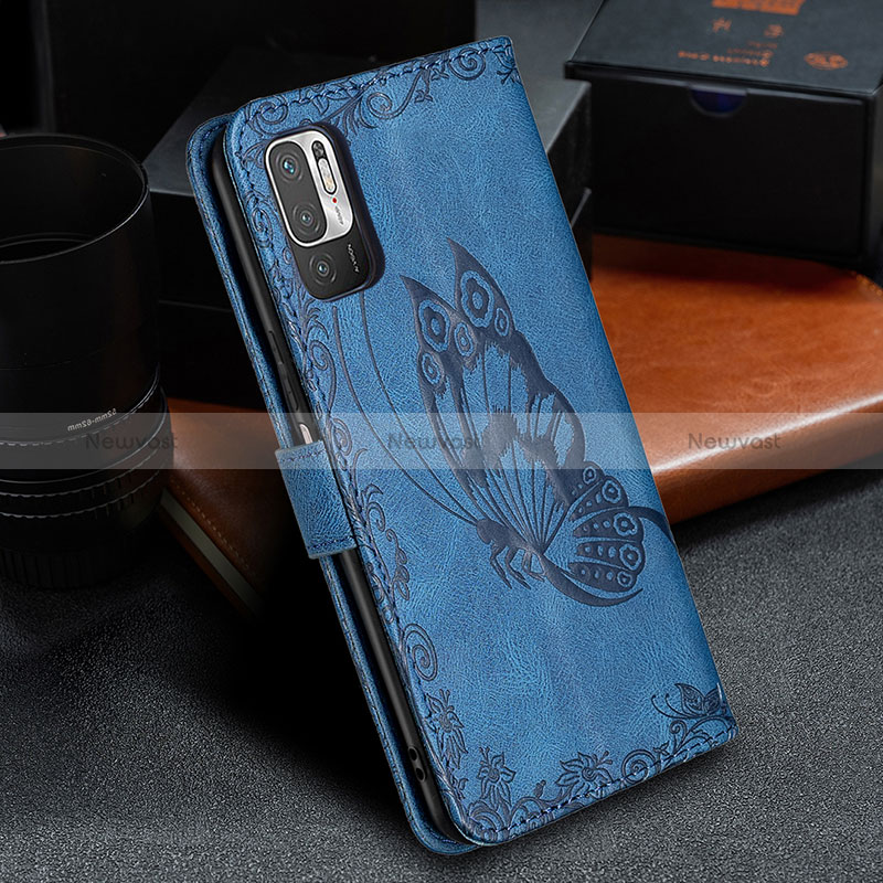 Leather Case Stands Butterfly Flip Cover Holder B02F for Xiaomi Redmi Note 10 5G