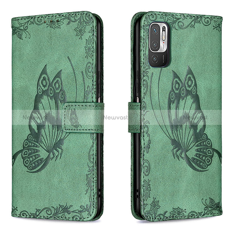 Leather Case Stands Butterfly Flip Cover Holder B02F for Xiaomi Redmi Note 10 5G