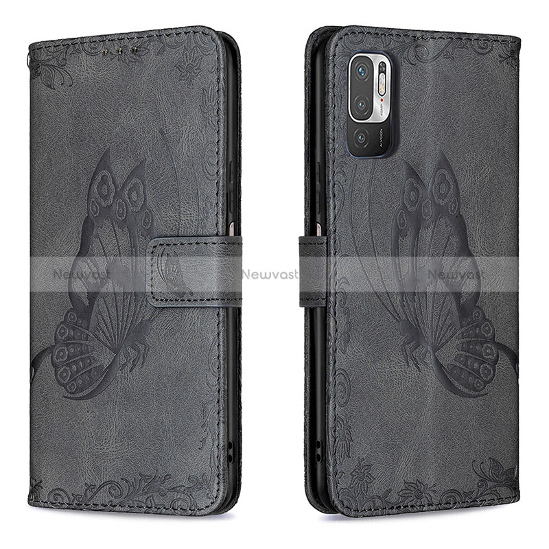 Leather Case Stands Butterfly Flip Cover Holder B02F for Xiaomi Redmi Note 11 SE 5G Black