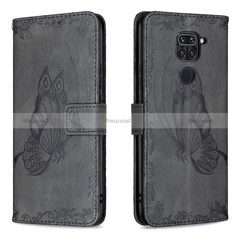 Leather Case Stands Butterfly Flip Cover Holder B02F for Xiaomi Redmi Note 9