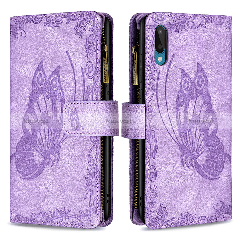 Leather Case Stands Butterfly Flip Cover Holder B03F for Samsung Galaxy A02 Clove Purple