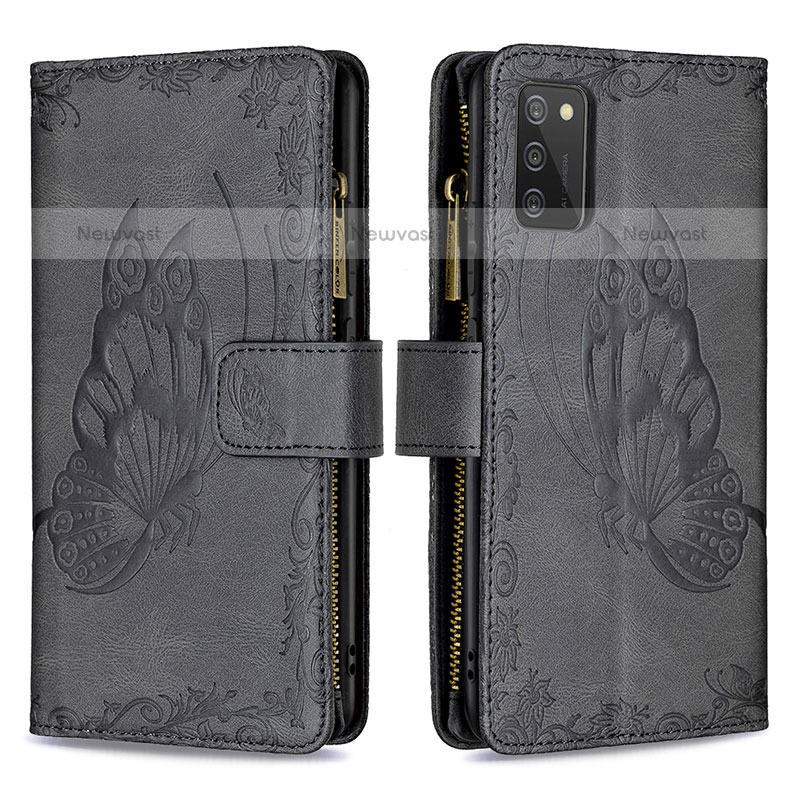 Leather Case Stands Butterfly Flip Cover Holder B03F for Samsung Galaxy A02s Black