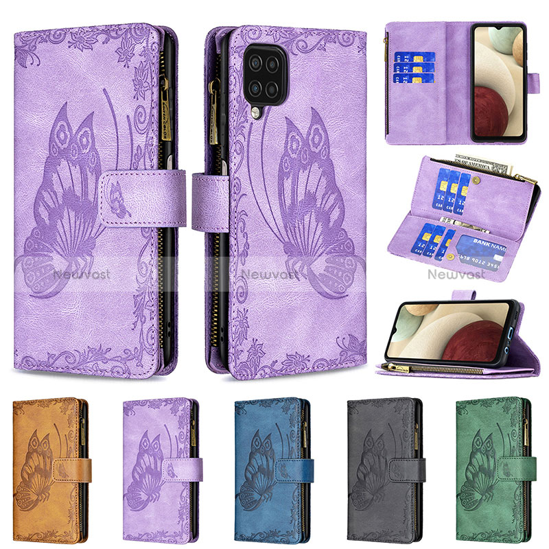 Leather Case Stands Butterfly Flip Cover Holder B03F for Samsung Galaxy A12 Nacho