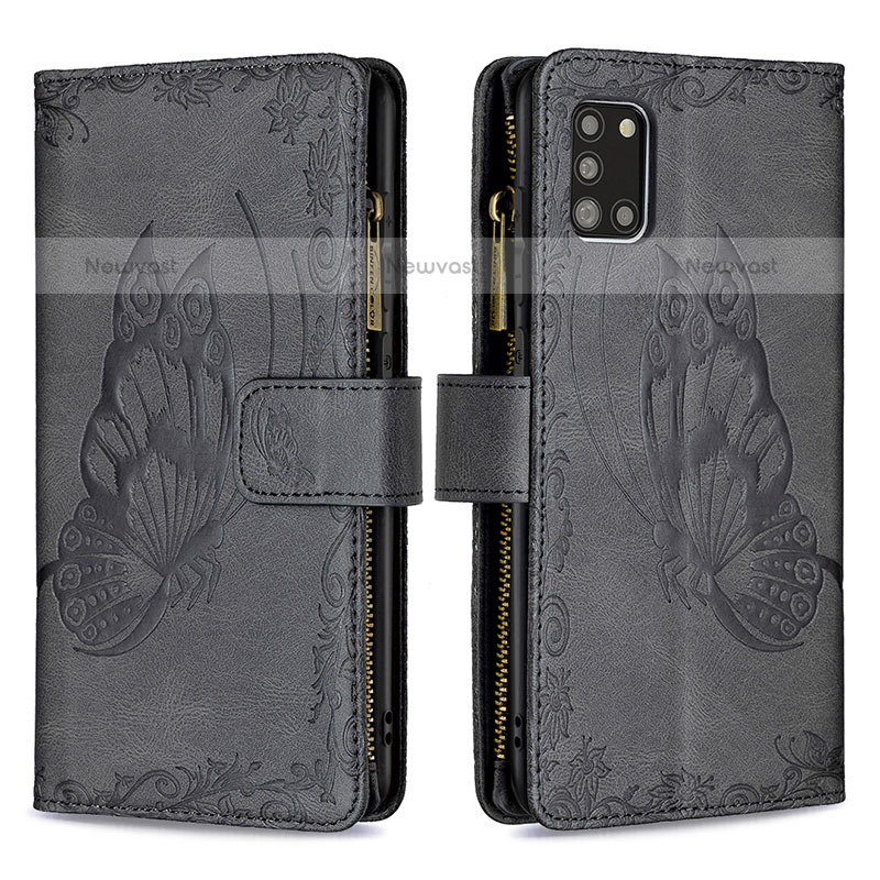 Leather Case Stands Butterfly Flip Cover Holder B03F for Samsung Galaxy A31 Black