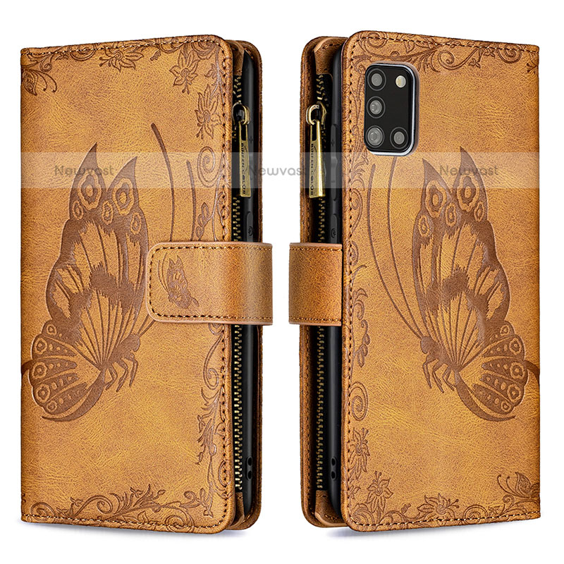 Leather Case Stands Butterfly Flip Cover Holder B03F for Samsung Galaxy A31 Brown