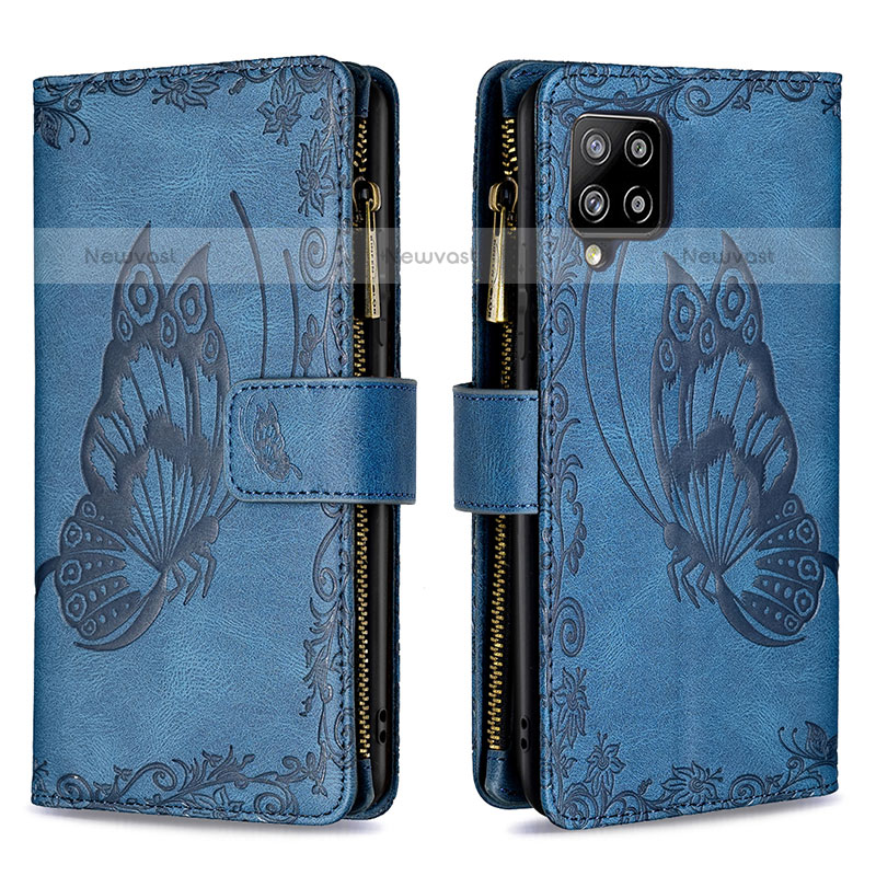 Leather Case Stands Butterfly Flip Cover Holder B03F for Samsung Galaxy A42 5G Blue