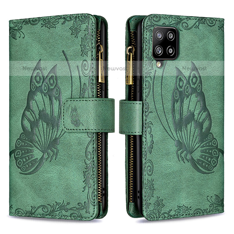 Leather Case Stands Butterfly Flip Cover Holder B03F for Samsung Galaxy A42 5G Green