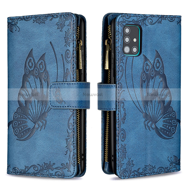 Leather Case Stands Butterfly Flip Cover Holder B03F for Samsung Galaxy A51 5G Blue