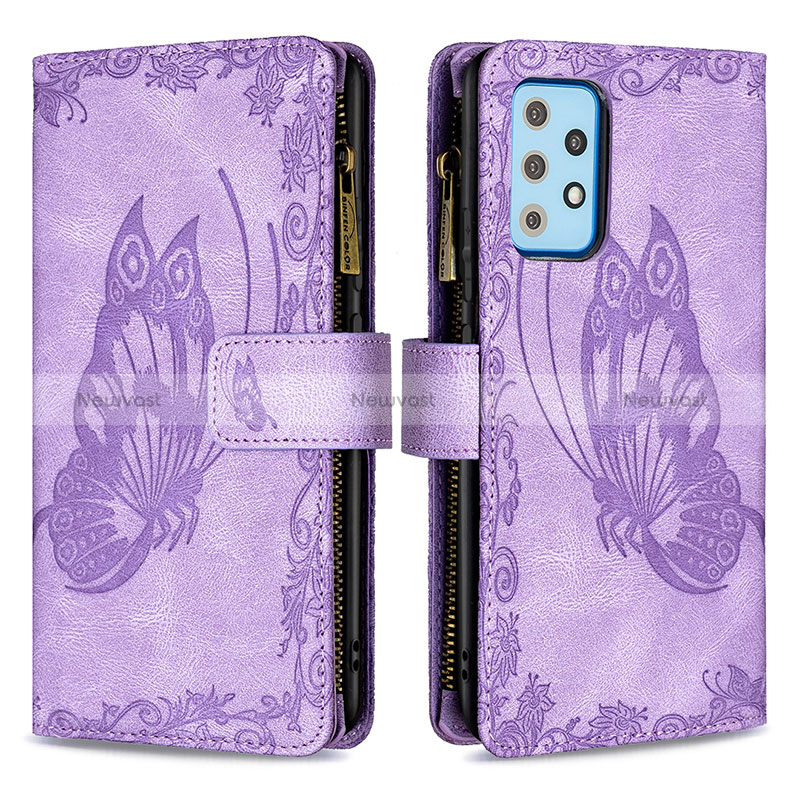 Leather Case Stands Butterfly Flip Cover Holder B03F for Samsung Galaxy A52 4G Clove Purple