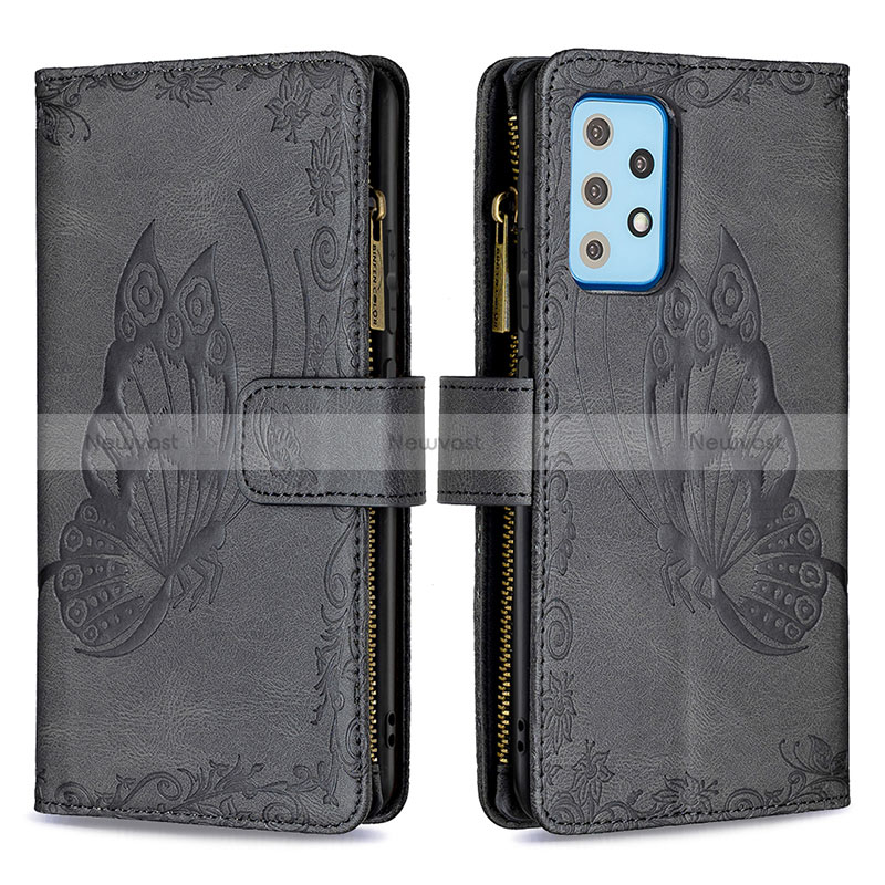 Leather Case Stands Butterfly Flip Cover Holder B03F for Samsung Galaxy A52 5G Black