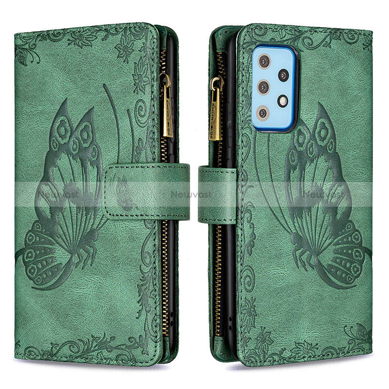 Leather Case Stands Butterfly Flip Cover Holder B03F for Samsung Galaxy A52 5G Green