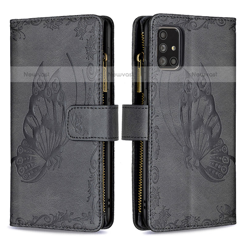 Leather Case Stands Butterfly Flip Cover Holder B03F for Samsung Galaxy A71 4G A715 Black