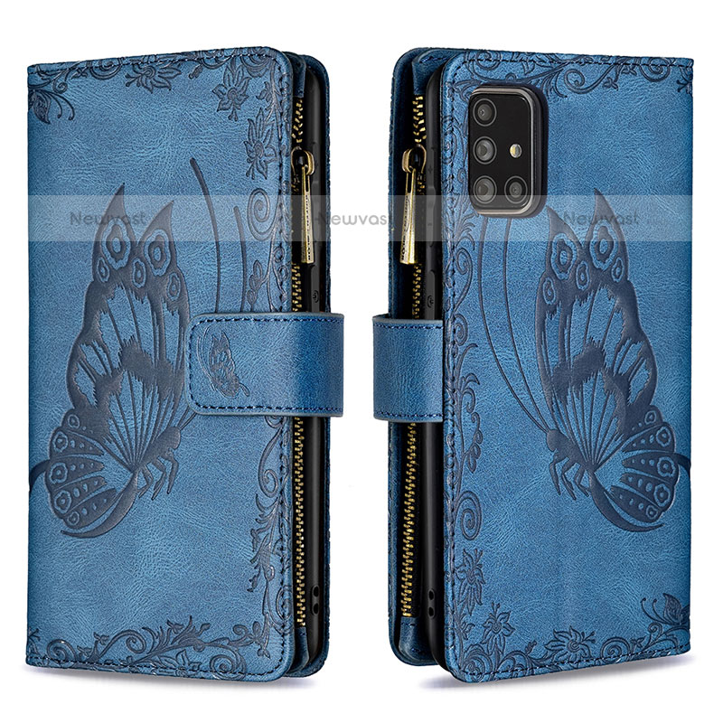 Leather Case Stands Butterfly Flip Cover Holder B03F for Samsung Galaxy A71 4G A715 Blue