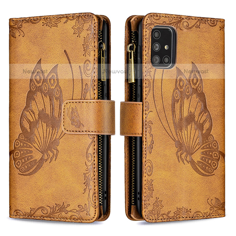 Leather Case Stands Butterfly Flip Cover Holder B03F for Samsung Galaxy A71 4G A715 Brown