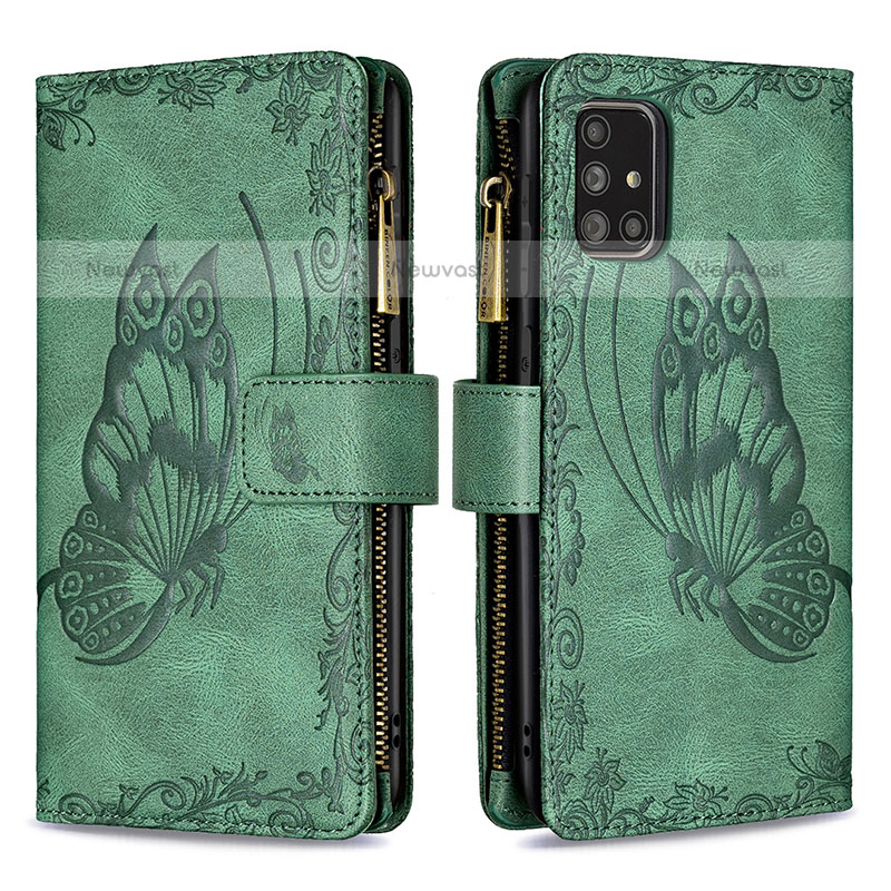 Leather Case Stands Butterfly Flip Cover Holder B03F for Samsung Galaxy A71 4G A715 Green