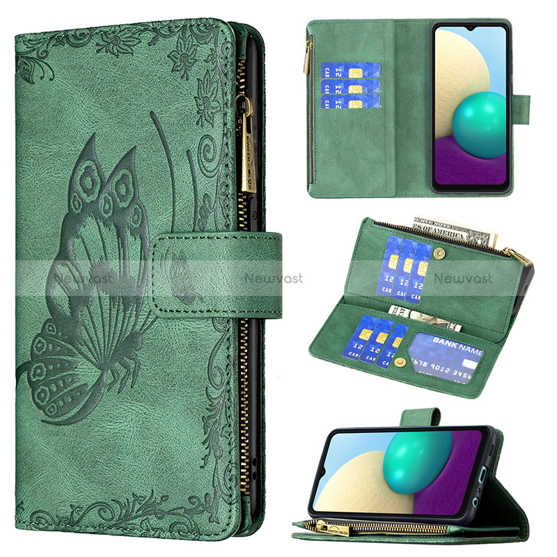 Leather Case Stands Butterfly Flip Cover Holder B03F for Samsung Galaxy M02