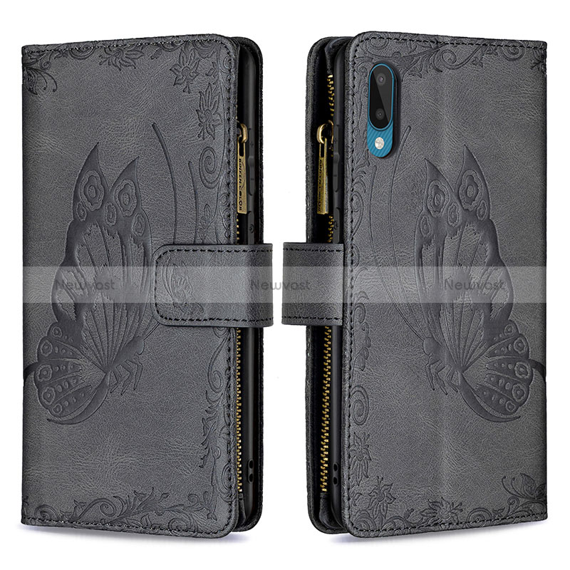 Leather Case Stands Butterfly Flip Cover Holder B03F for Samsung Galaxy M02 Black