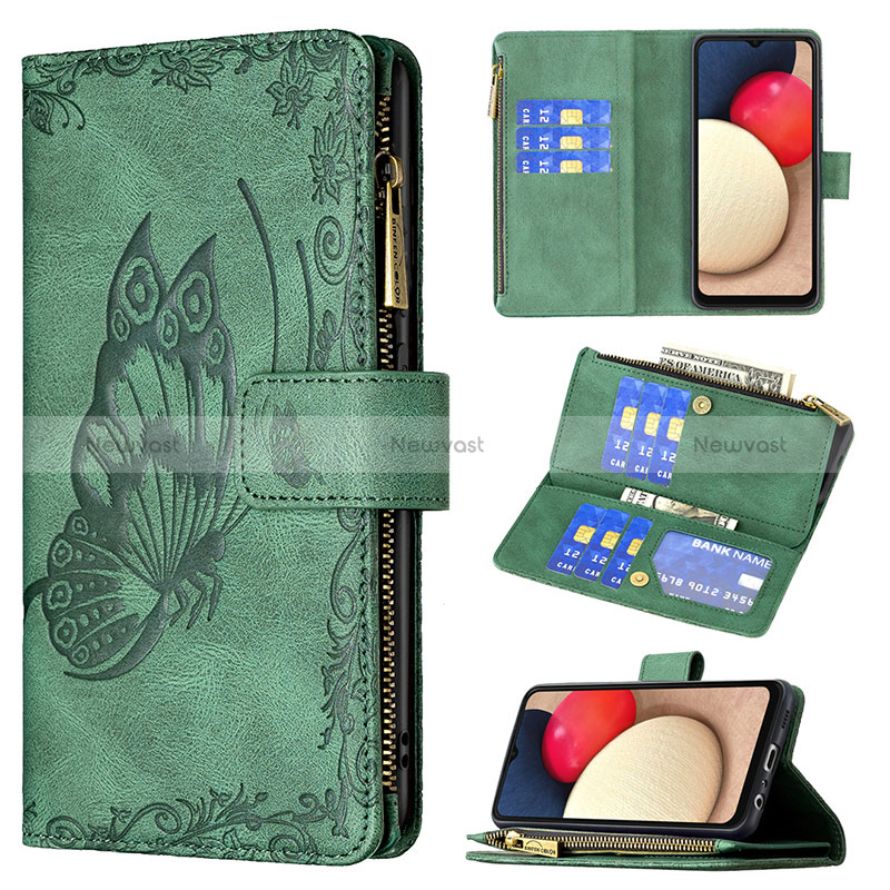 Leather Case Stands Butterfly Flip Cover Holder B03F for Samsung Galaxy M02s