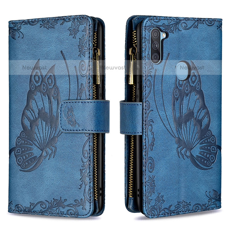 Leather Case Stands Butterfly Flip Cover Holder B03F for Samsung Galaxy M11 Blue