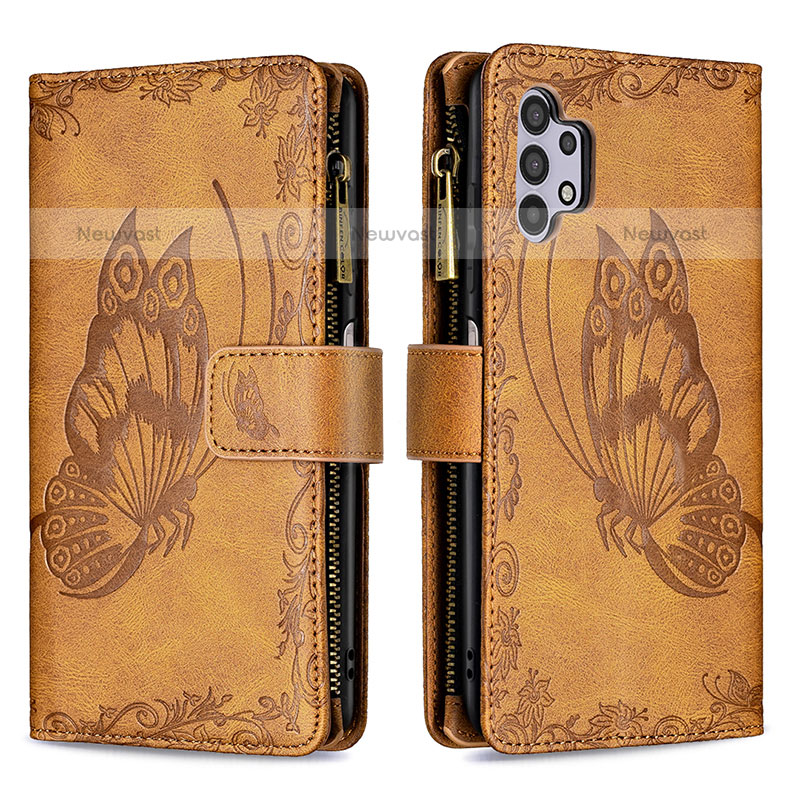 Leather Case Stands Butterfly Flip Cover Holder B03F for Samsung Galaxy M32 5G Brown