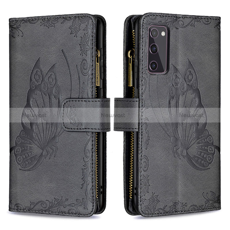 Leather Case Stands Butterfly Flip Cover Holder B03F for Samsung Galaxy S20 Lite 5G Black