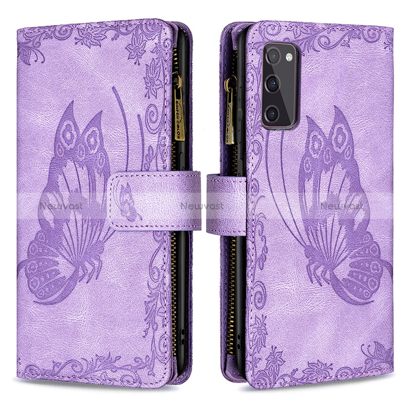 Leather Case Stands Butterfly Flip Cover Holder B03F for Samsung Galaxy S20 Lite 5G Clove Purple