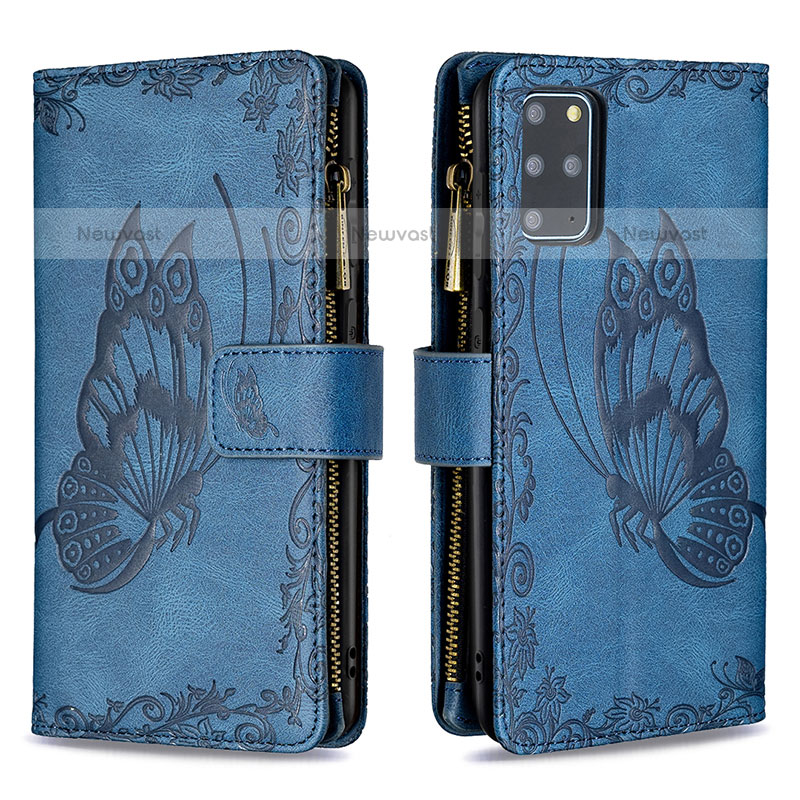 Leather Case Stands Butterfly Flip Cover Holder B03F for Samsung Galaxy S20 Plus 5G Blue