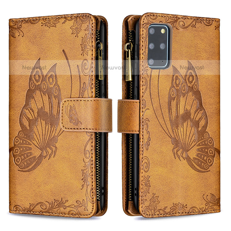 Leather Case Stands Butterfly Flip Cover Holder B03F for Samsung Galaxy S20 Plus 5G Brown