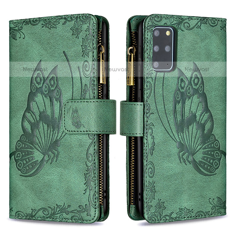 Leather Case Stands Butterfly Flip Cover Holder B03F for Samsung Galaxy S20 Plus 5G Green