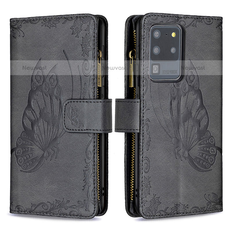 Leather Case Stands Butterfly Flip Cover Holder B03F for Samsung Galaxy S20 Ultra 5G Black