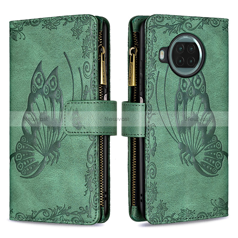 Leather Case Stands Butterfly Flip Cover Holder B03F for Xiaomi Mi 10i 5G Green