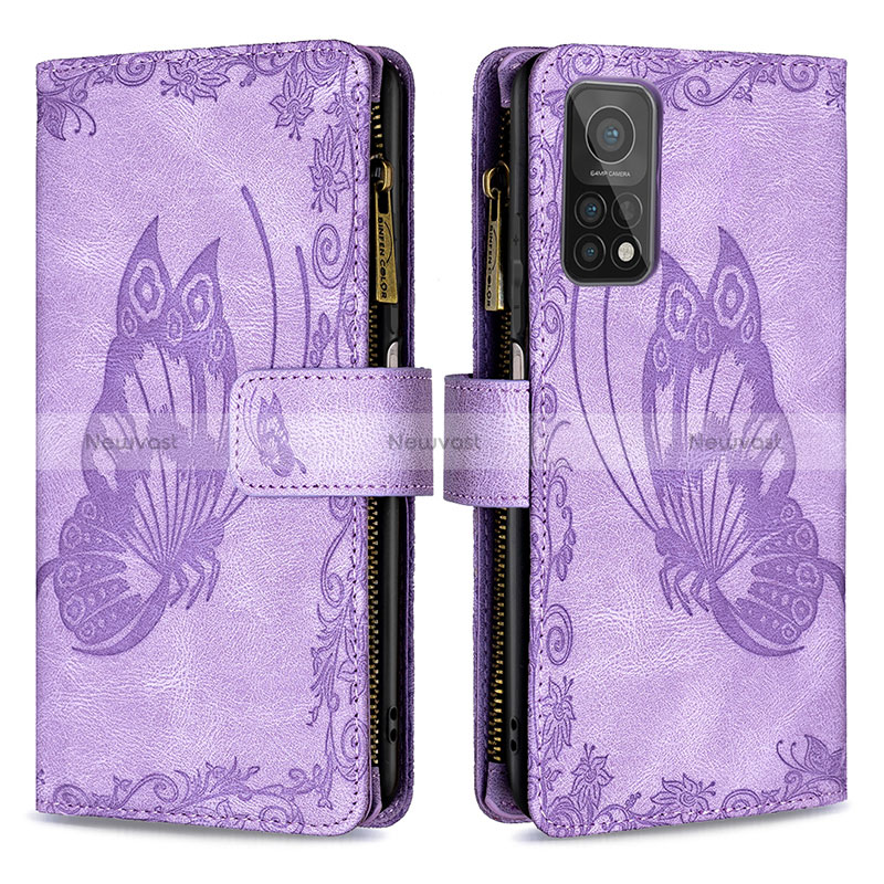 Leather Case Stands Butterfly Flip Cover Holder B03F for Xiaomi Mi 10T 5G Clove Purple