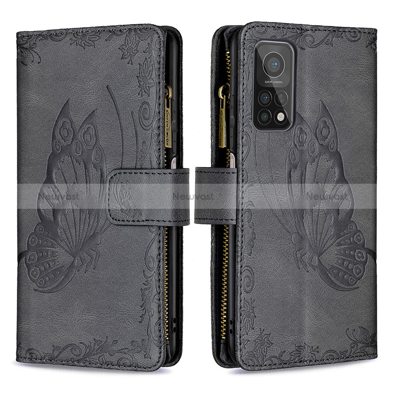 Leather Case Stands Butterfly Flip Cover Holder B03F for Xiaomi Mi 10T Pro 5G Black