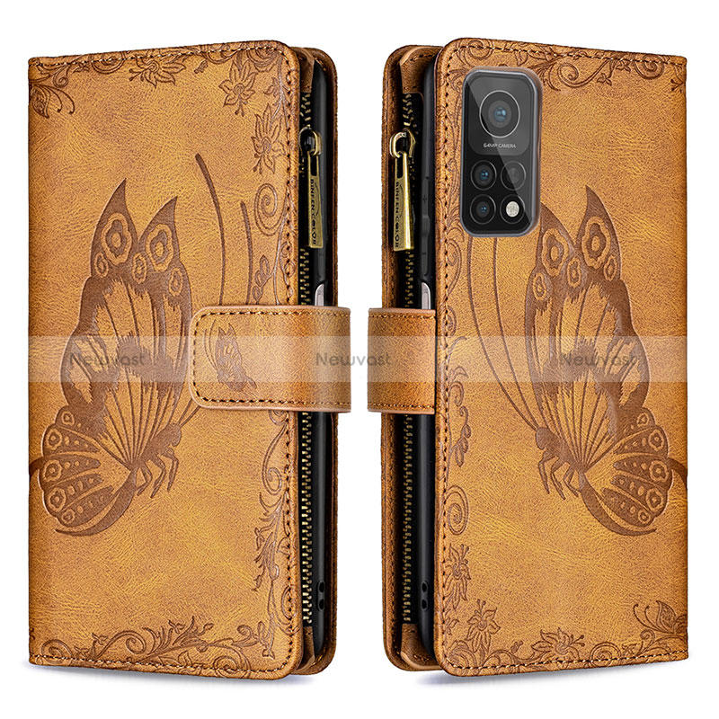 Leather Case Stands Butterfly Flip Cover Holder B03F for Xiaomi Mi 10T Pro 5G Brown