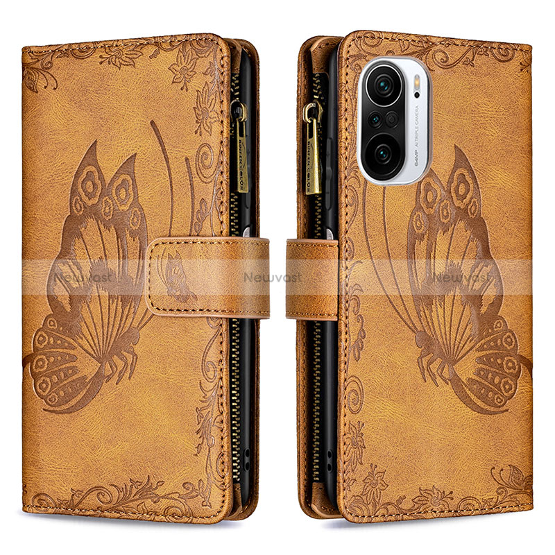 Leather Case Stands Butterfly Flip Cover Holder B03F for Xiaomi Mi 11X 5G Brown