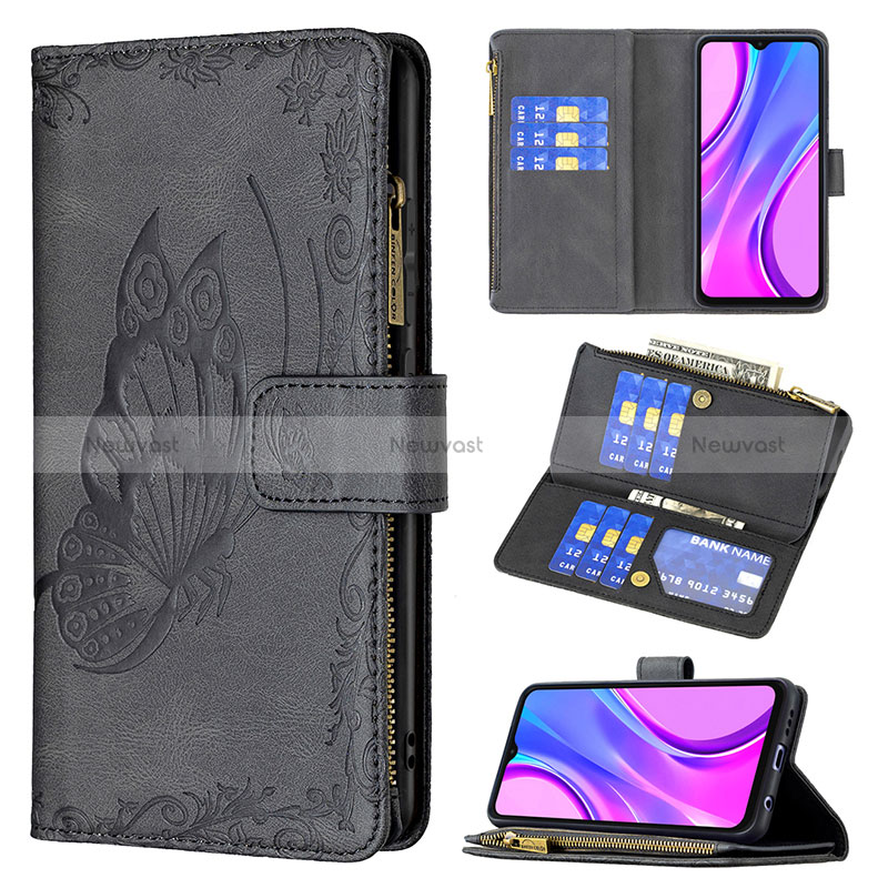 Leather Case Stands Butterfly Flip Cover Holder B03F for Xiaomi Redmi 9