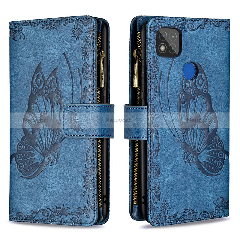 Leather Case Stands Butterfly Flip Cover Holder B03F for Xiaomi Redmi 9 Activ Blue