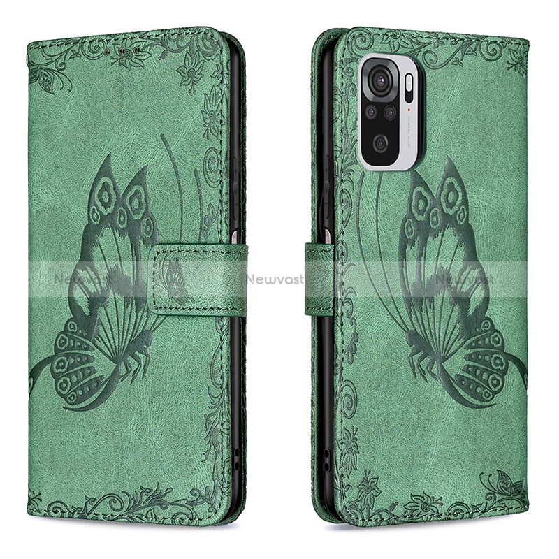 Leather Case Stands Butterfly Flip Cover Holder B03F for Xiaomi Redmi Note 10 4G