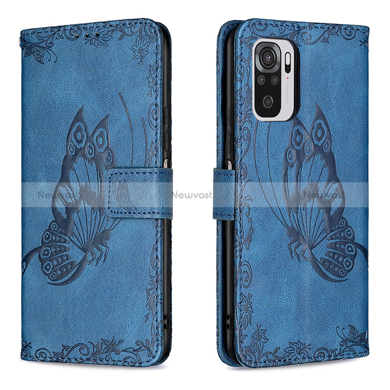 Leather Case Stands Butterfly Flip Cover Holder B03F for Xiaomi Redmi Note 10 4G