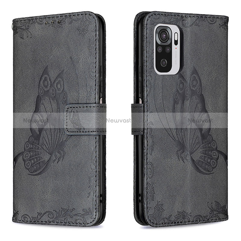 Leather Case Stands Butterfly Flip Cover Holder B03F for Xiaomi Redmi Note 10 4G