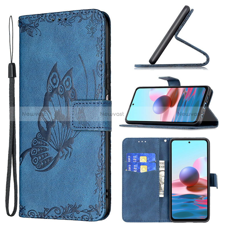 Leather Case Stands Butterfly Flip Cover Holder B03F for Xiaomi Redmi Note 10 4G