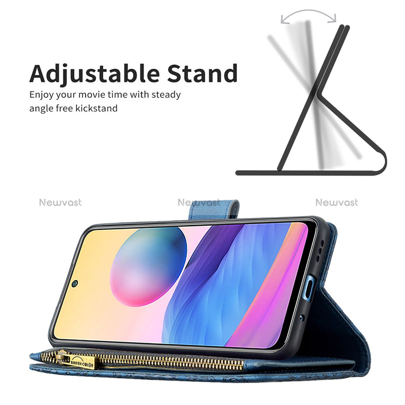 Leather Case Stands Butterfly Flip Cover Holder B03F for Xiaomi Redmi Note 10 5G